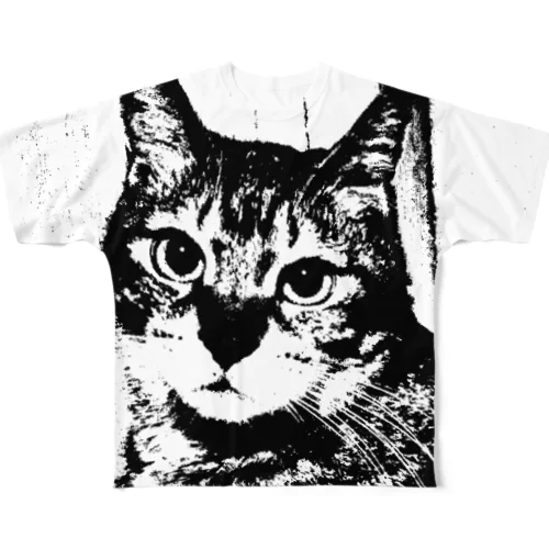 モノトーンな猫 フルグラフィックTシャツ