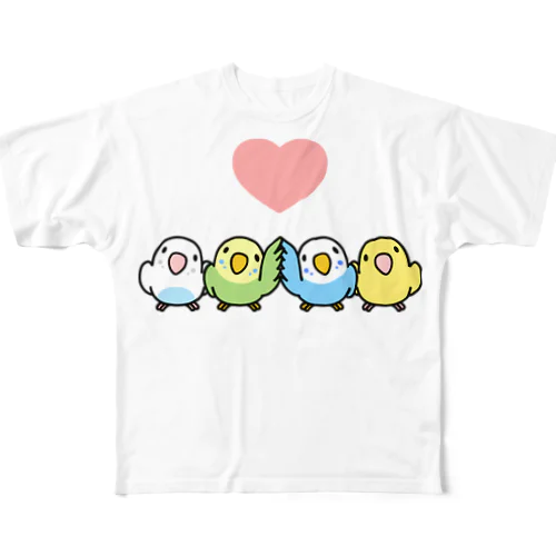 ハイタッチなかよしセキセイインコ【まめるりはことり】 フルグラフィックTシャツ