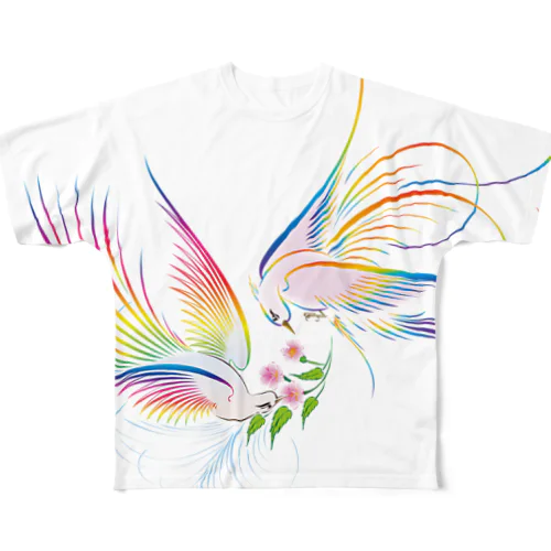 鳥の戯れ 풀그래픽 티셔츠