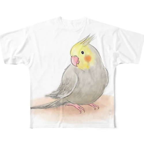 オカメインコ　シナモン【まめるりはことり】 All-Over Print T-Shirt