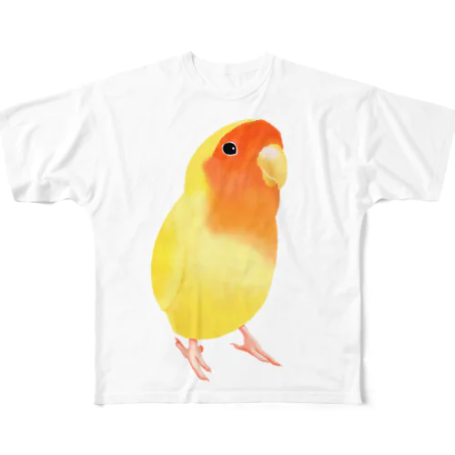 コザクラインコ　おすましルチノー【まめるりはことり】 フルグラフィックTシャツ