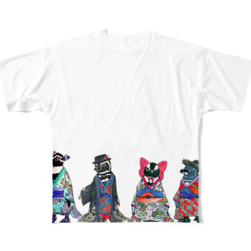 桜梅桃李-Spheniscus Kimono Penguins- フルグラフィックTシャツ