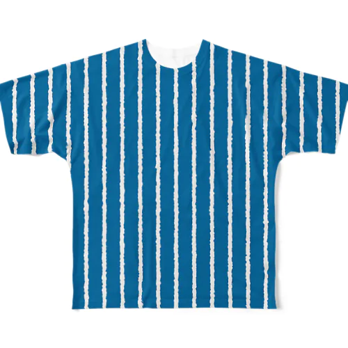 青と白の縦縞 All-Over Print T-Shirt