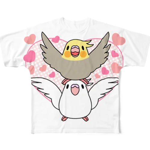 ラブリーオカメインコ【まめるりはことり】 All-Over Print T-Shirt