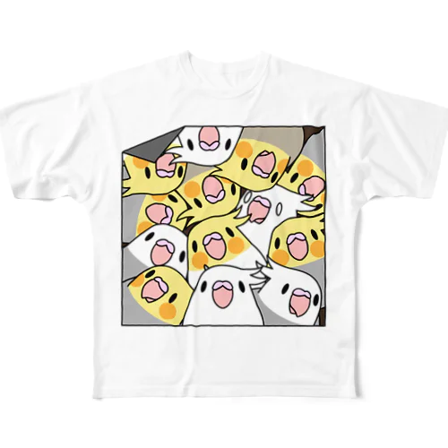 三密です！むちむちオカメインコさん【まめるりはことり】 All-Over Print T-Shirt