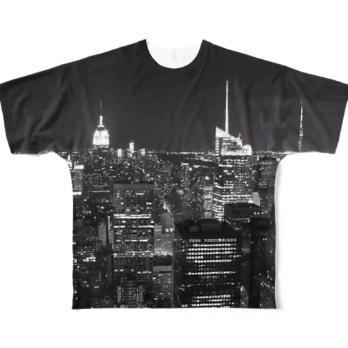 白黒の夜景の世界 All-Over Print T-Shirt