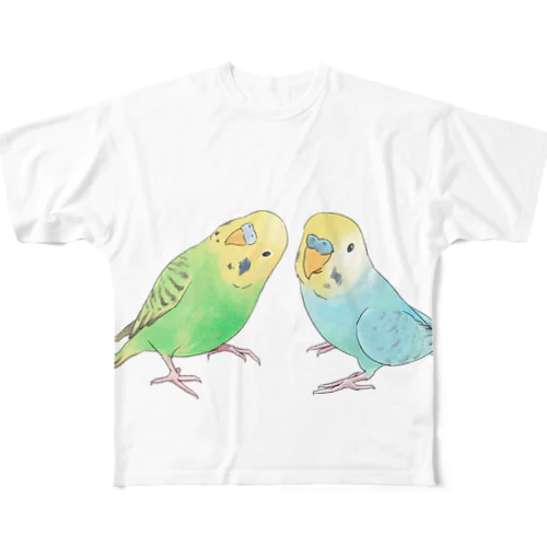 セキセイインコ　ちょこんとせきせいんこーず【まめるりはことり】 All-Over Print T-Shirt