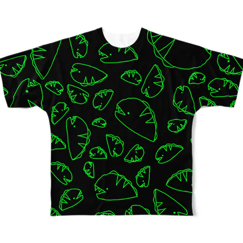 ながくないうつぼ ちらし 黒緑 All-Over Print T-Shirt
