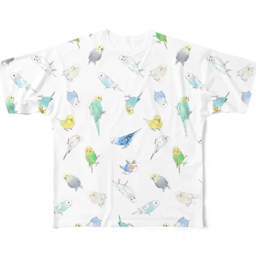 いっぱいセキセイインコちゃん【まめるりはことり】 All-Over Print T-Shirt