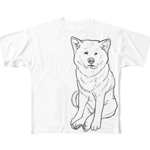 ZAZEN白秋田犬 フルグラフィックTシャツ