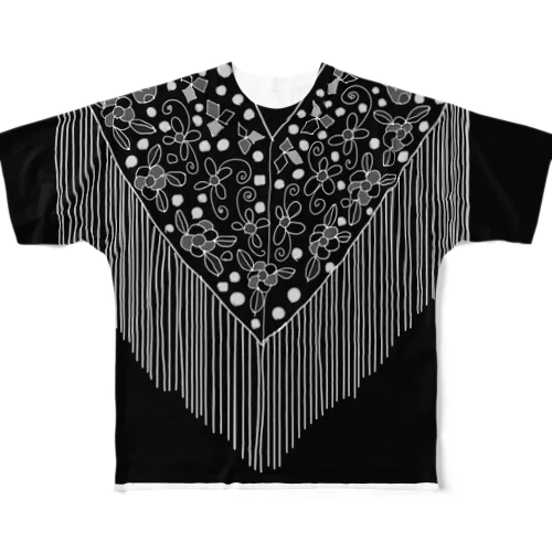 フラメンコ　ベラーノ　黒背中カスタネット All-Over Print T-Shirt