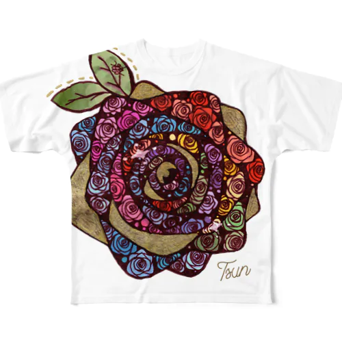 虹色と光輝く温かな色とこの薔薇から溢れる想い All-Over Print T-Shirt