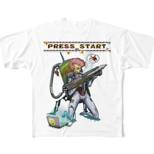 “PRESS START” 2-#1 フルグラフィックTシャツ