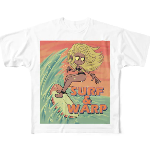 "SURF & WARP" All-Over Print T-Shirt