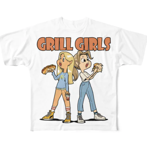 "grill girls" フルグラフィックTシャツ