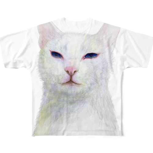 白い猫 フルグラフィックTシャツ