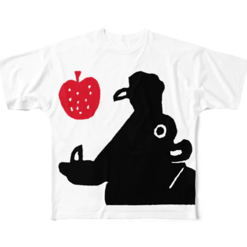 リンゴをもらったカバ（赤りんご） All-Over Print T-Shirt