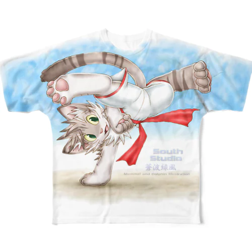 フルグラフィックTシャツ・両面（カポエイラ使いの猫） All-Over Print T-Shirt