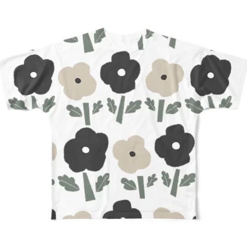 黒いお花 フルグラフィックTシャツ