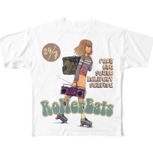 "ROLLER EATS" フルグラフィックTシャツ