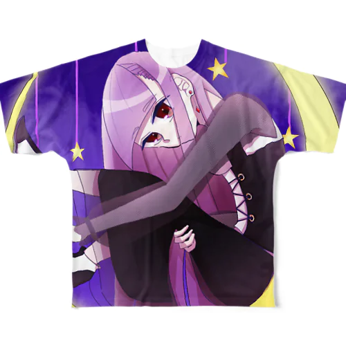 お月様と女の子 All-Over Print T-Shirt