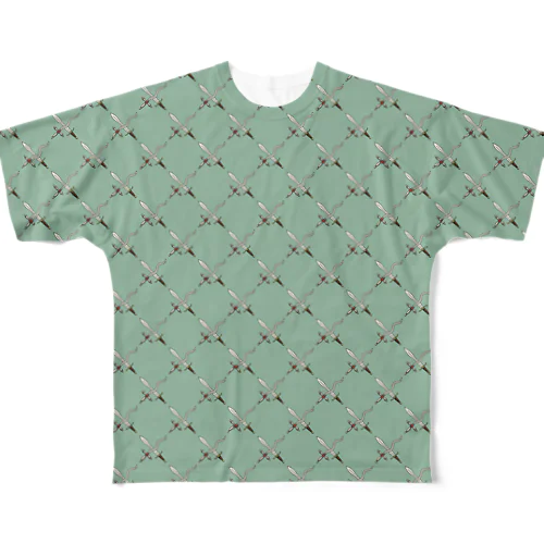 剣カッチン【ひし形】　ブルーグレー All-Over Print T-Shirt