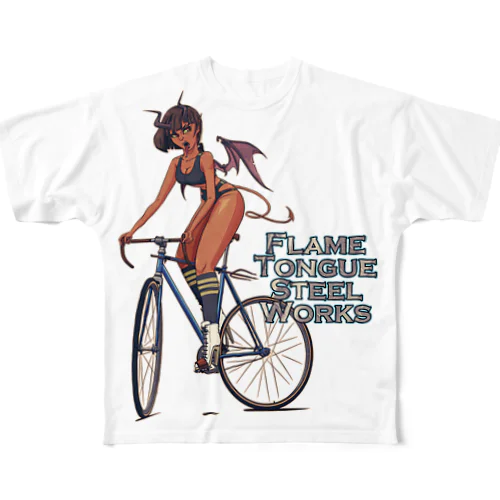 "FLAME TONGUE STEEL WORKS" フルグラフィックTシャツ