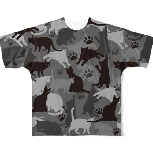 猫の迷彩（グレー） All-Over Print T-Shirt