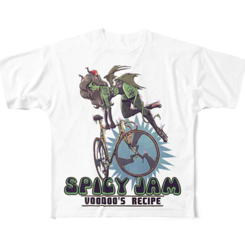 "SPICY JAM" (green) フルグラフィックTシャツ