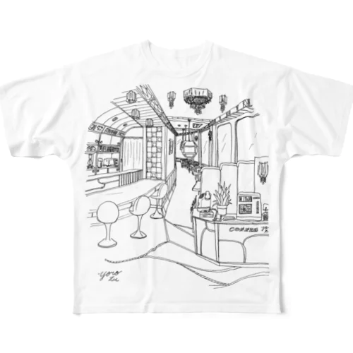 レトロ純喫茶　黒 フルグラフィックTシャツ