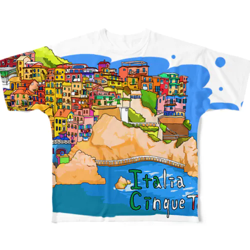 イタリアのチンクエ・テッレゆる絵 フルグラフィックTシャツ