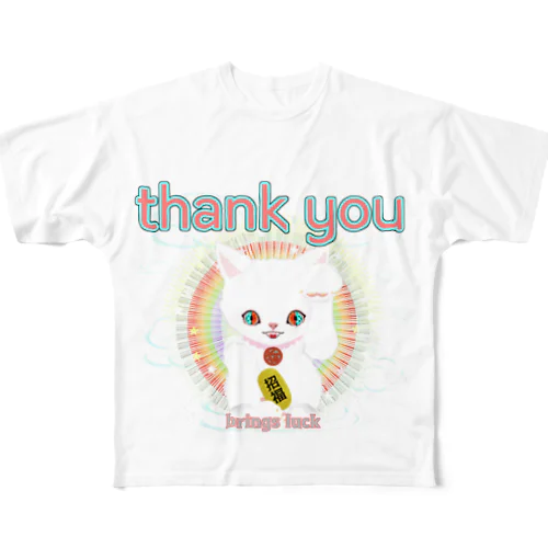 猫楽「thank you」 All-Over Print T-Shirt