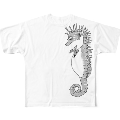 タツノオトシゴさんはイクメンです　モノトーン All-Over Print T-Shirt