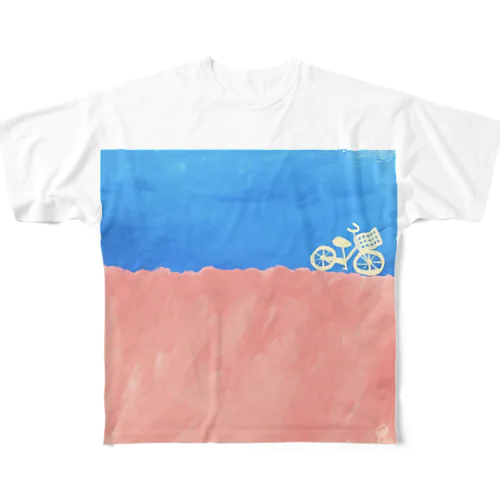 土手<自転車・ピンク> All-Over Print T-Shirt