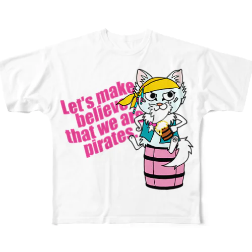 猫！海賊になる！（白色用） フルグラフィックTシャツ