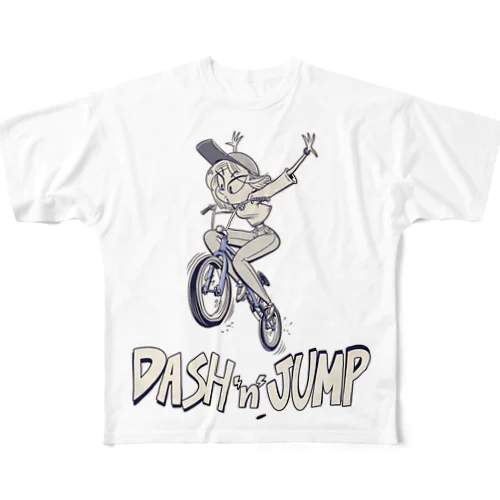 "DASH 'n' JUMP" All-Over Print T-Shirt