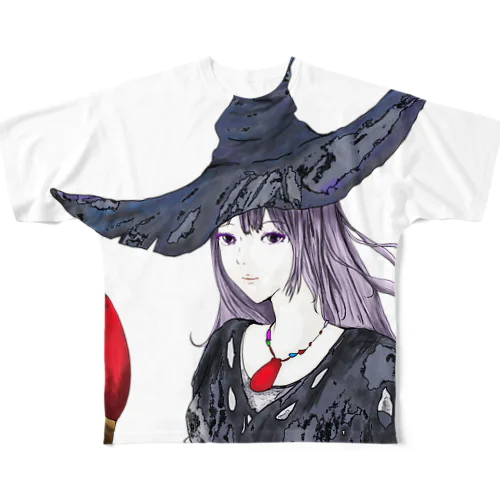 魔女のイラスト フルグラフィックTシャツ