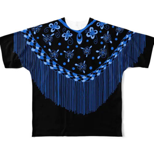 フラメンコ　ベラーノ　黒青シージョ柄 フルグラフィックTシャツ