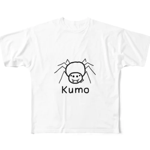 Kumo (クモ) 黒デザイン フルグラフィックTシャツ