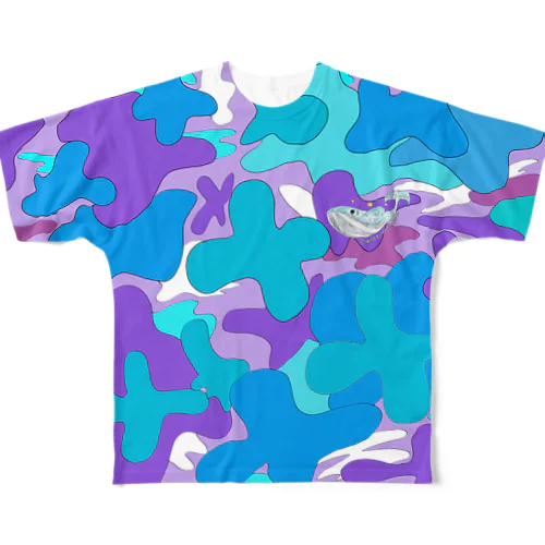 宇宙クジラと宇宙迷彩柄 All-Over Print T-Shirt