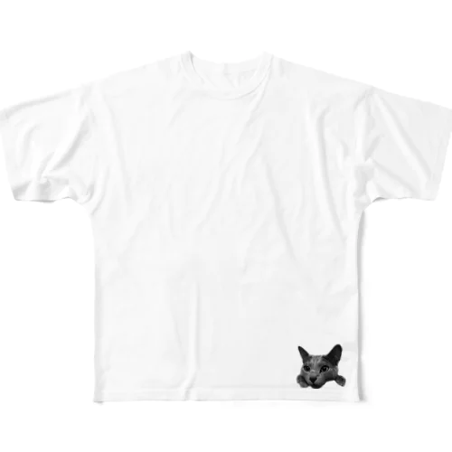 uni 猫 モノクロ 풀그래픽 티셔츠