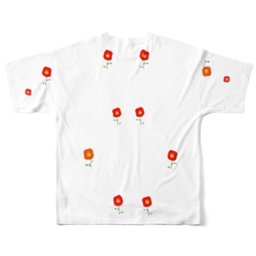 赤いポピーの小花柄Ｔシャツ All-Over Print T-Shirt