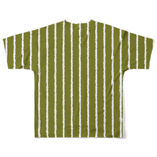 オリーブと白の縦縞 All-Over Print T-Shirt