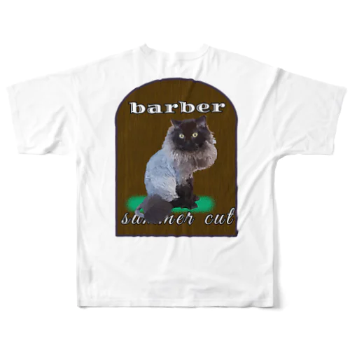 猫 barber セルカークレックス 美容院 ヘアサロン 散髪屋 サマーカット ネコ フルグラフィックTシャツ