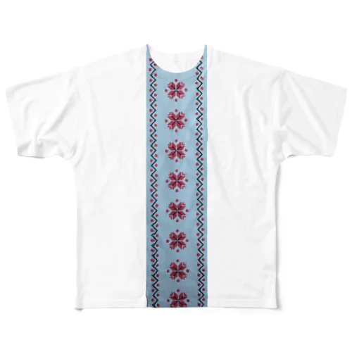 ウクライナの民族衣装ヴィシヴァンカ風模様（縦長） All-Over Print T-Shirt