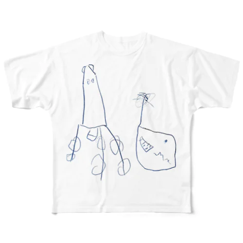 ぼくの描いたダイオウイカとチョウチンアンコウ フルグラフィックTシャツ