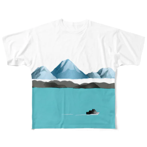 mountain and ship フルグラフィックTシャツ