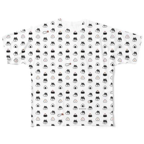 黒柴ゴンとおにぎりと・•・（黒） All-Over Print T-Shirt
