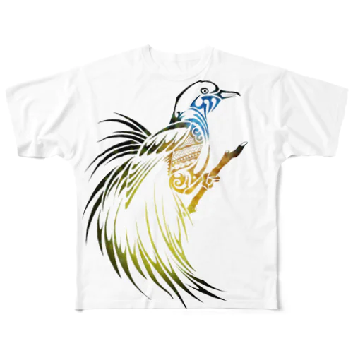 フウチョウ(極楽鳥)トライバル フルグラフィックTシャツ