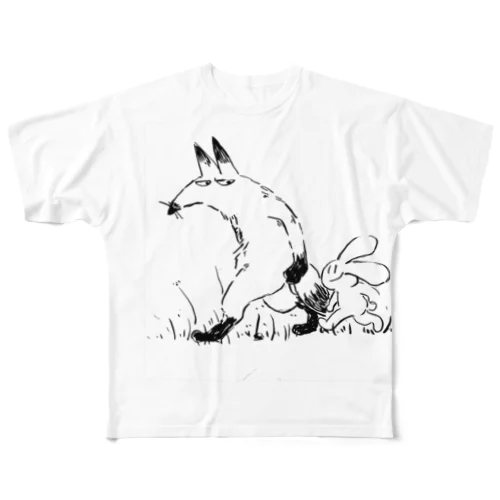 キツネとウサギ フルグラフィックTシャツ